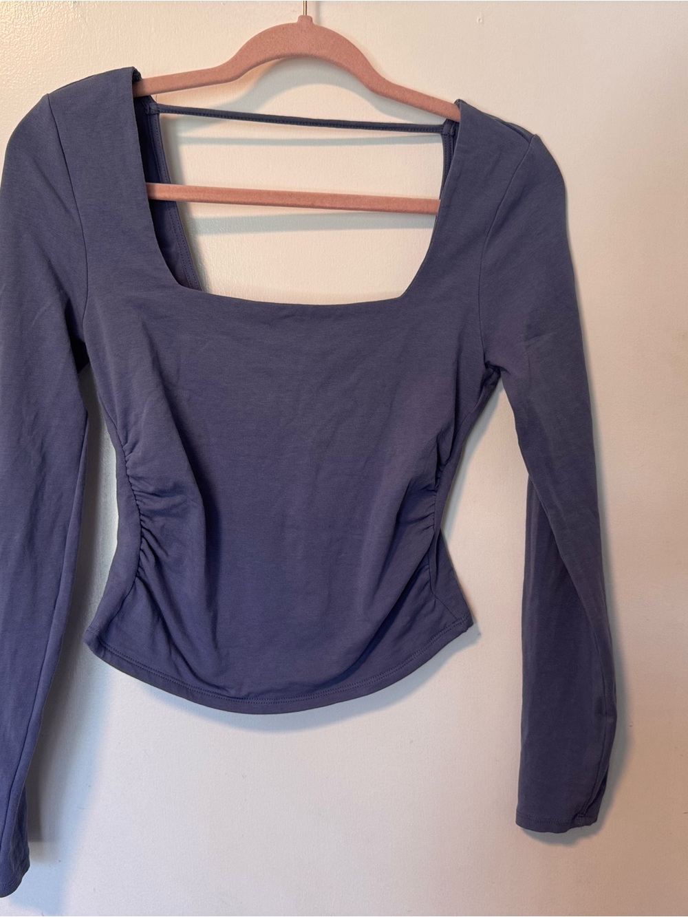 Madden Girl Long-Sleeve Square Neck Top in Dusty Blue